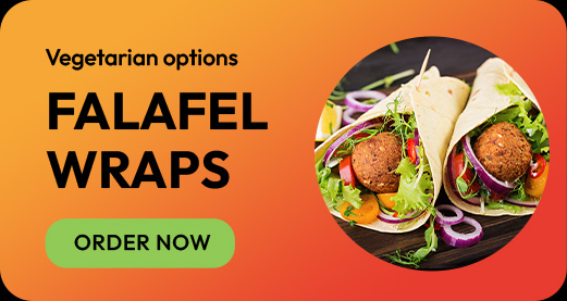 Falafel wraps are one of our many vegetarian options